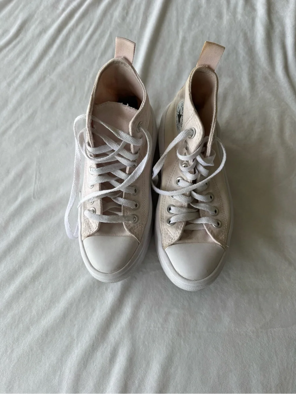 Girls Converse Platform High Top Sneakers - Pale Pink & White